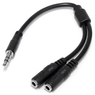 StarTech.com 3.5mm Audio Extension Cable - Slim Audio Splitter Y Cable and Headphone Extender - Male to 2x Female AUX Cable (MUY1MFFS) - Audio splitter - stereo mini jack male to stereo mini jack female - 20 cm - black - for P/N: MU15MMS, MU6MMS
