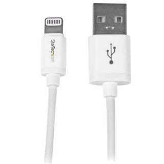 StarTech.com 1m (3ft) White Apple 8-pin Lightning Connector to USB Cable for iPhone / iPod / iPad - Charge and Sync Cable - 1 meter (USBLT1MW) - Lightning cable - Lightning male to USB male - 1 m - double shielded - white - for P/N: BOX4HDECP2, KITBXDOCKP