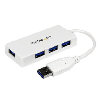 StarTech.com 4 Port USB 3.0 Hub - Multi Port USB Hub w/ Built-in Cable - Powered USB 3.0 Extender for Your Laptop - White (ST4300MINU3W) - Hub - 4 x SuperSpeed USB 3.0 - desktop - for P/N: FCREADMICRO3, MSDREADU2OTG, MSDREADU3CA