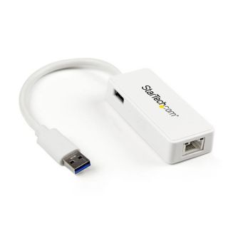 StarTech.com USB 3.0 to Gigabit Ethernet Adapter NIC w/ USB Port (White) - USB 3.0 NIC - 10/100/1000 Mbps USB 3.0 LAN Adapter (USB31000SPTW) - Network adapter - USB 3.0 - Gigabit Ethernet - white