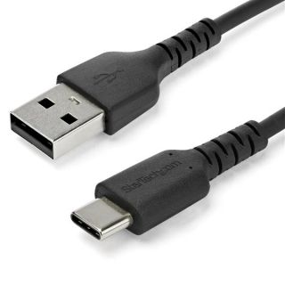 StarTech.com 1m USB A to USB C Charging Cable, Durable Fast Charge & Sync USB 2.0 to USB Type C Data Cord, Rugged TPE Jacket Aramid Fiber M/M 60W Black, Samsung S10, S20, iPad Pro, Pixel - Heavy Duty and Rugged (RUSB2AC1MB) - USB cable - USB (M) straight